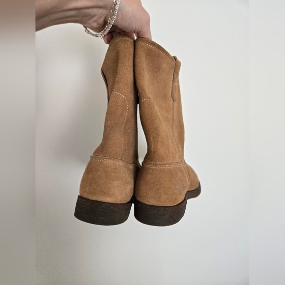 Texas Steer Tan Suede Boots Ranch Western Farm Made in USA | Womens 6.5 - Picture 3 of 10